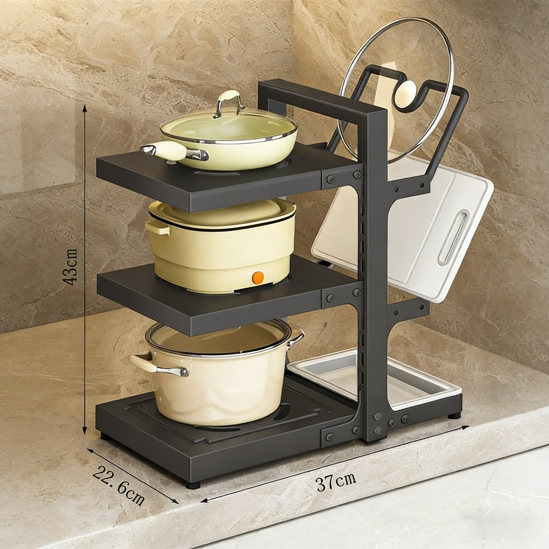 Adjustable Pot & Lid Organizer Rack – Multi-Layer Kitchen Storage