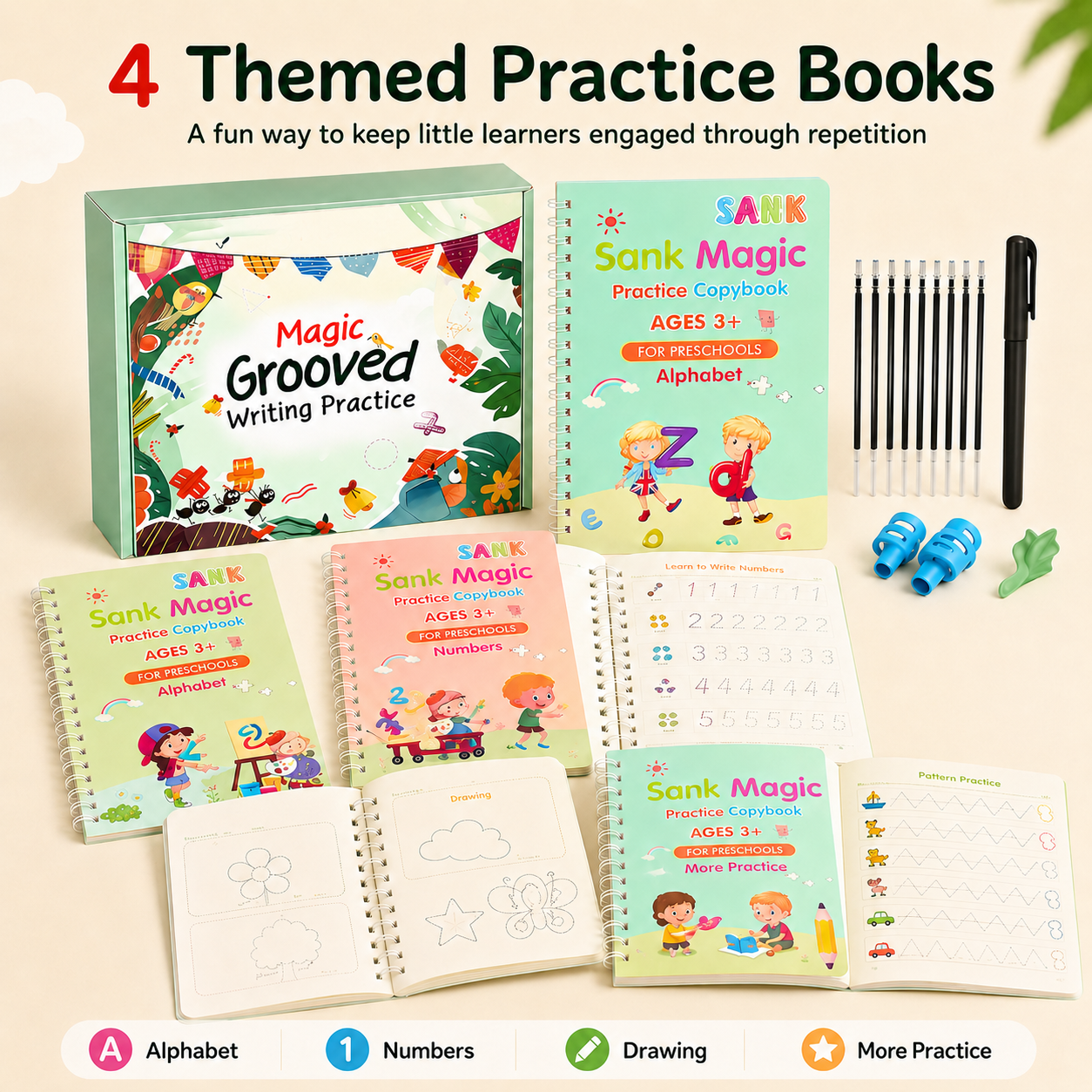 MagicBook | Kids Practice Copybook Set (4Pcs/Set)