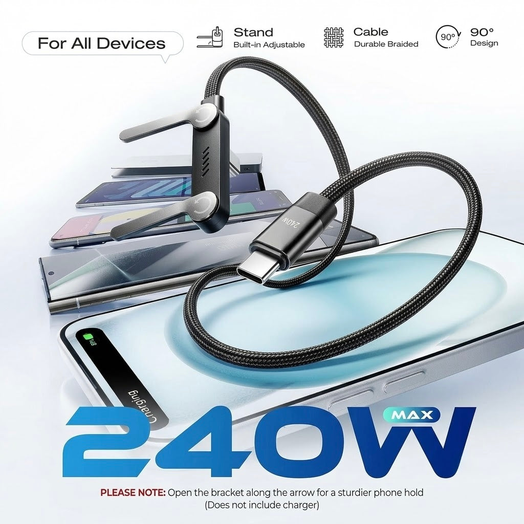 USB-C Fast-Charging Cable with Invisible Stand