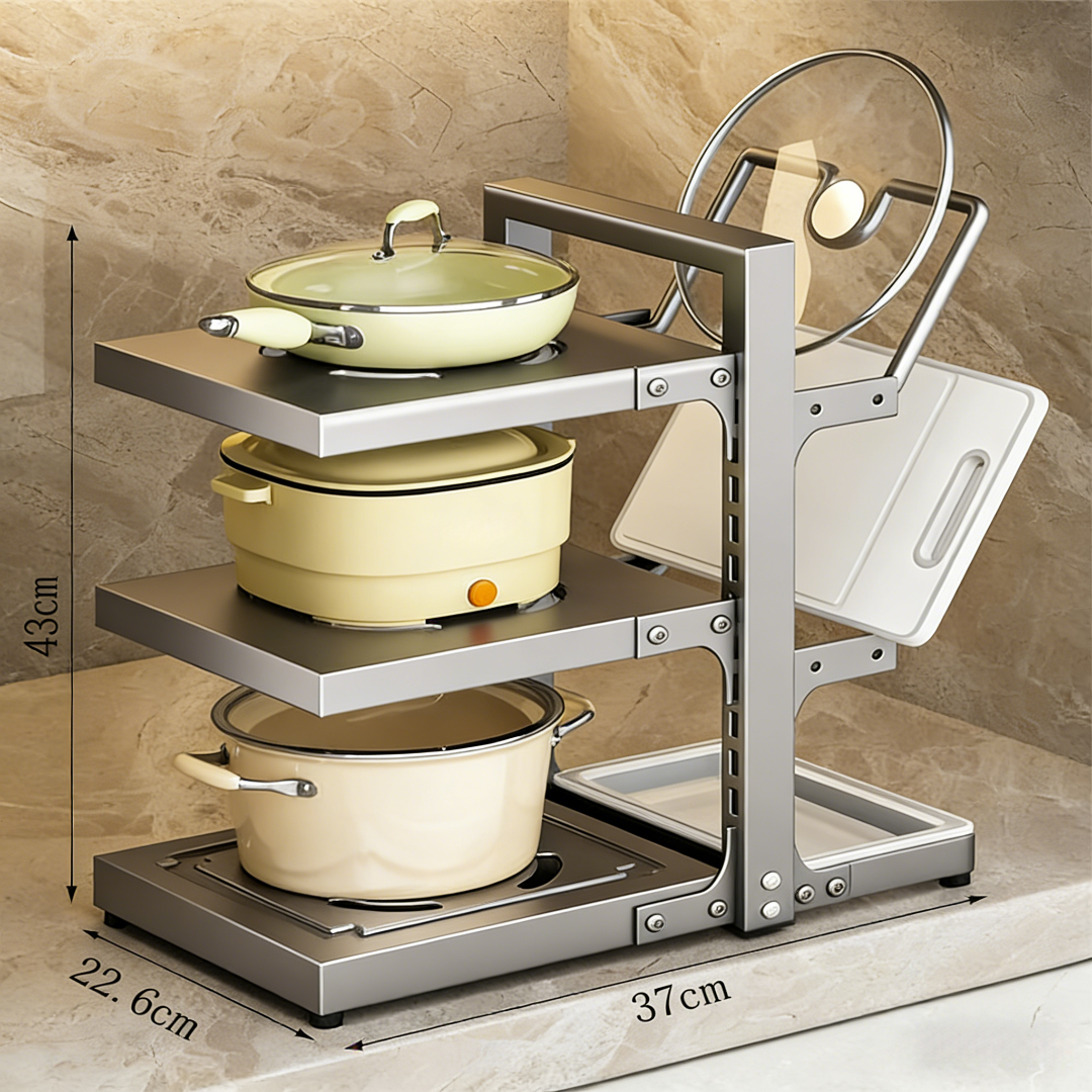 Adjustable Pot & Lid Organizer Rack – Multi-Layer Kitchen Storage