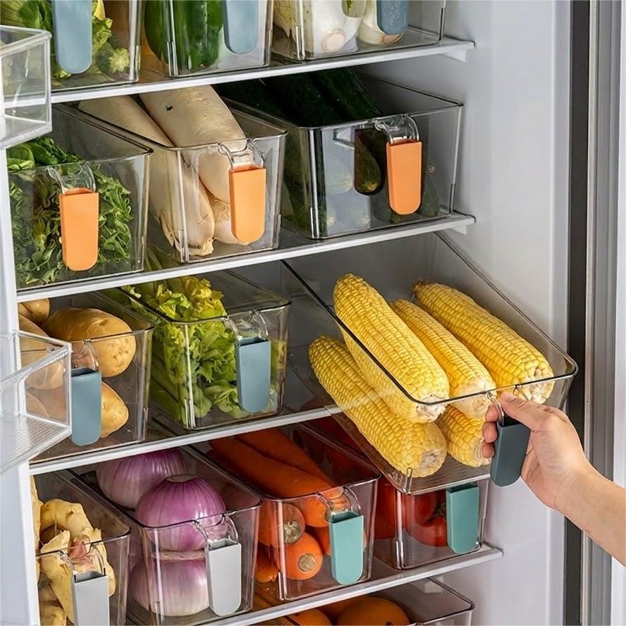 Clear Fridge Organizer Bins – Stackable Food Storage Containers with Easy-Grip Handles