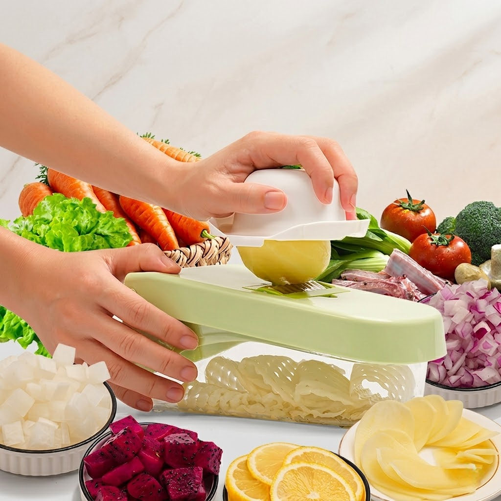 12-in-1 Vegetable Chopper & Slicer – Multi-Blade Kitchen Cutting Set
