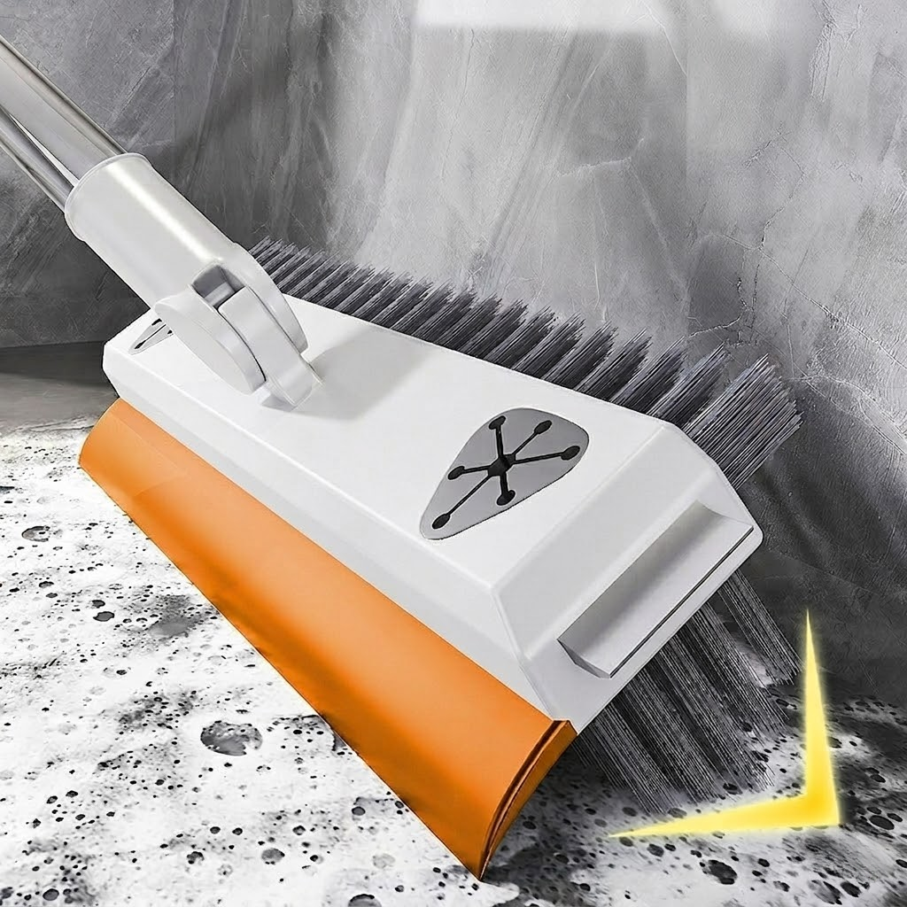 2-in-1 Floor Scrub Brush with Squeegee – Long Handle Multi-Surface Cleaning Tool