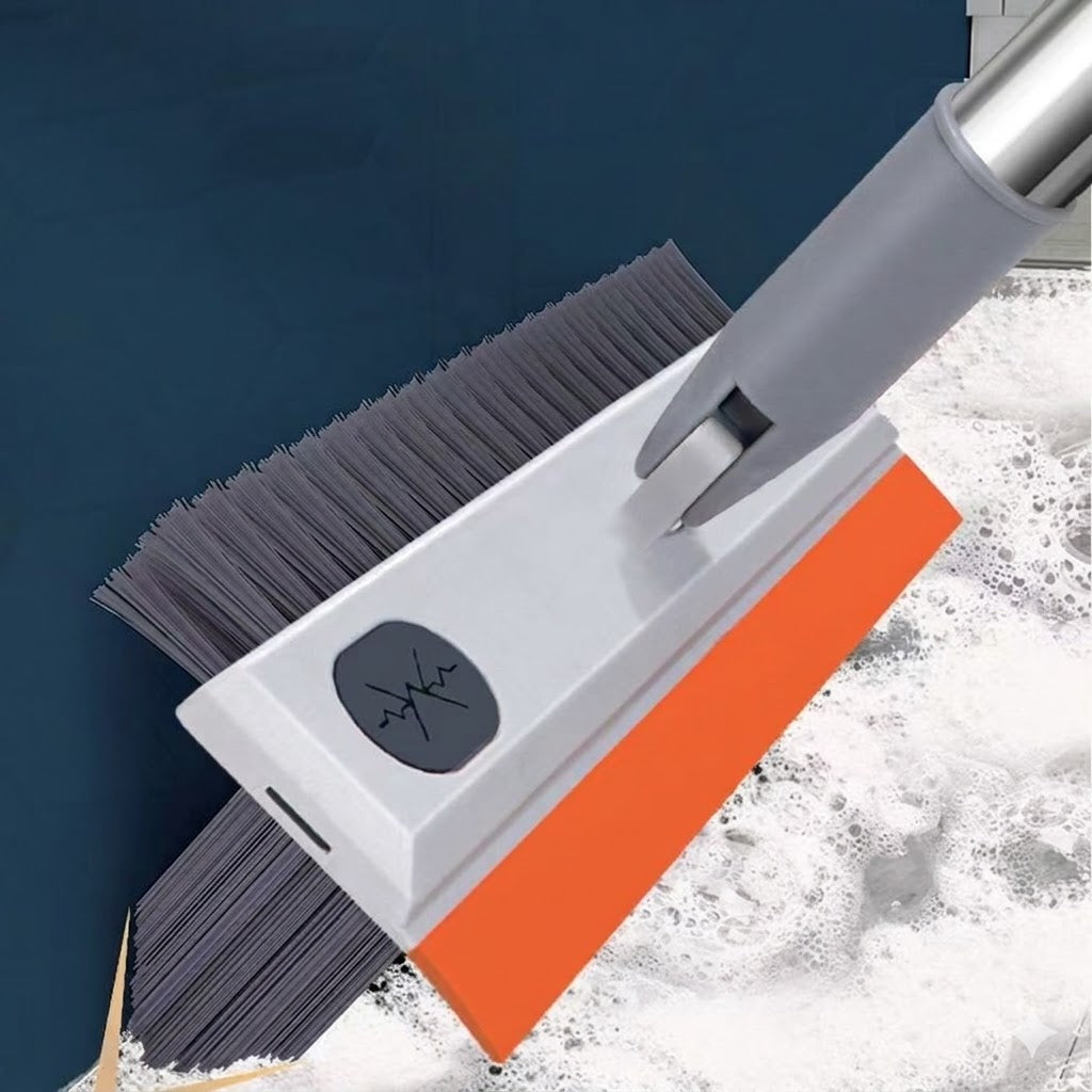 2-in-1 Floor Scrub Brush with Squeegee – Long Handle Multi-Surface Cleaning Tool