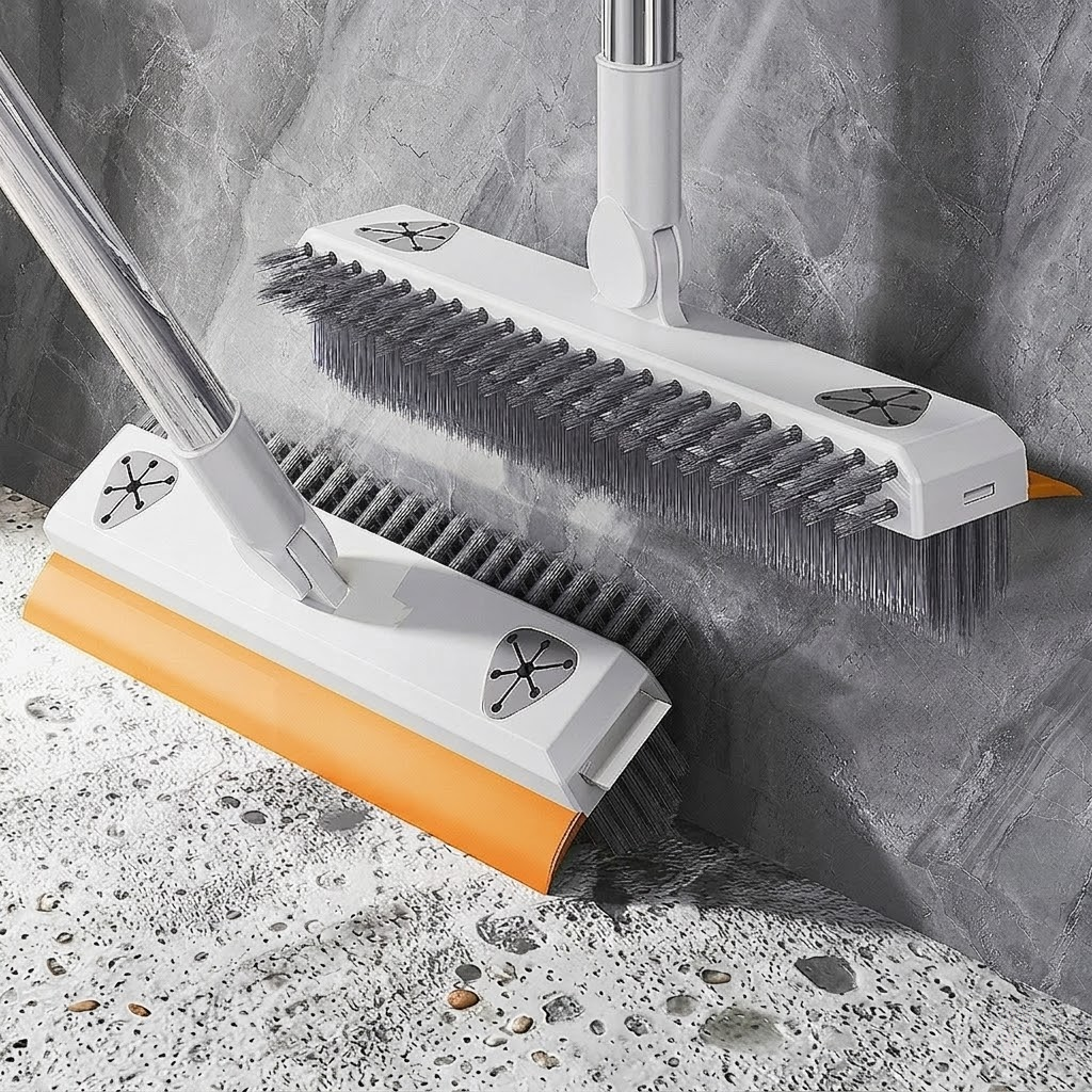 2-in-1 Floor Scrub Brush with Squeegee – Long Handle Multi-Surface Cleaning Tool